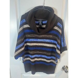 Faded Glory Womens Cowl Neck Sweater Striped Brown Blue Size L